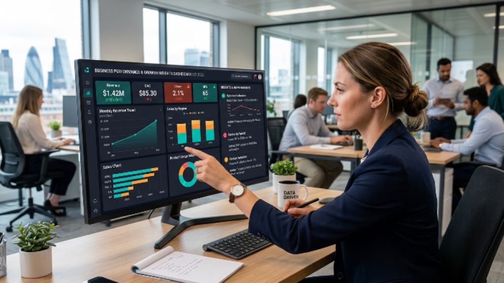 Data analysis dashboard showing performance metrics and insights for improvement