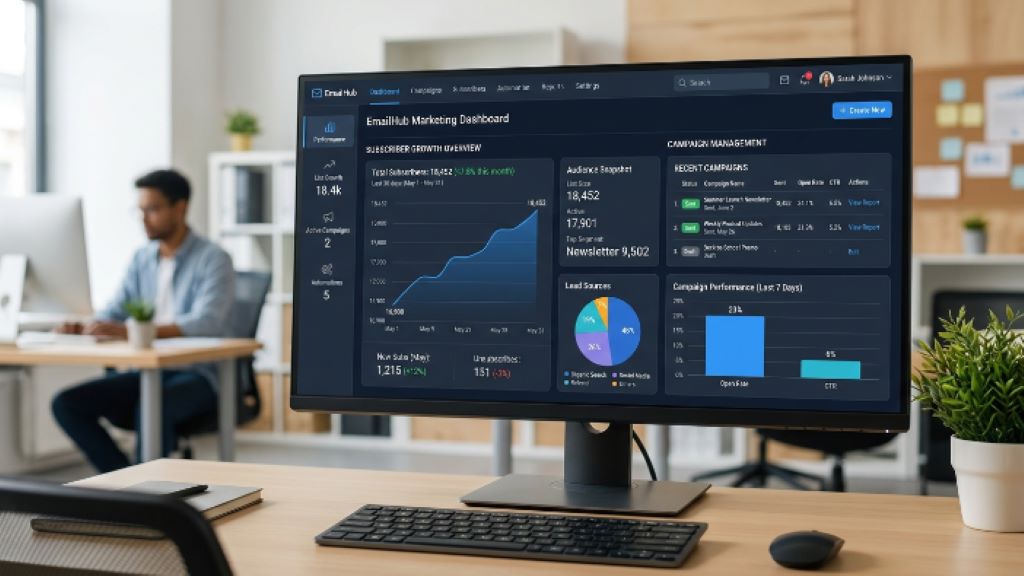 Email marketing dashboard showing subscriber growth and campaign management
