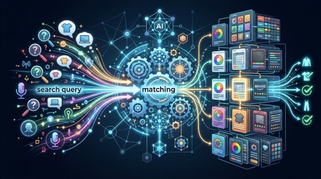 AI system matching buyer search query to structured product attributes