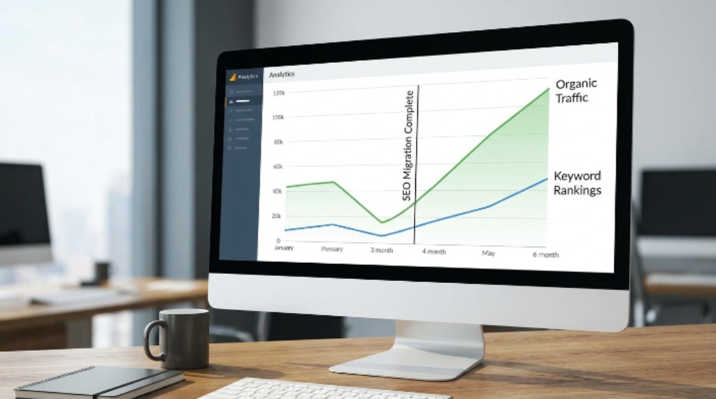 Website traffic graph monitoring organic rankings after an SEO migration