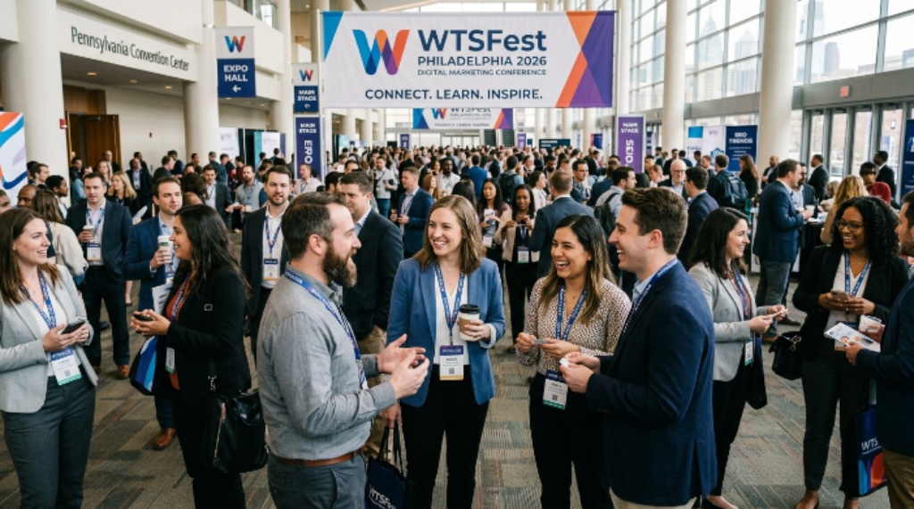 Attendees networking at WTSFest Philadelphia 2026 digital marketing conference