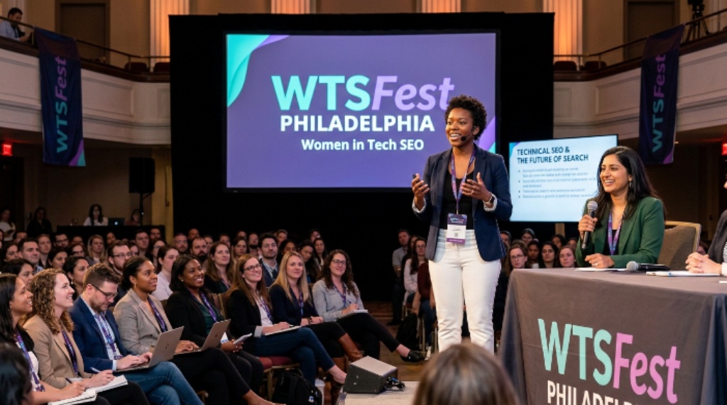 Women in Tech SEO speakers presenting at WTSFest Philadelphia event