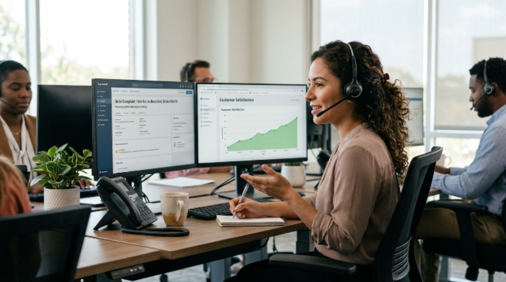 Customer service agent resolving order complaint to protect seller marketplace rating