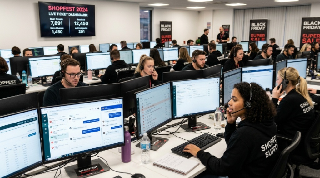 Support team managing high-volume customer tickets during a peak sales event