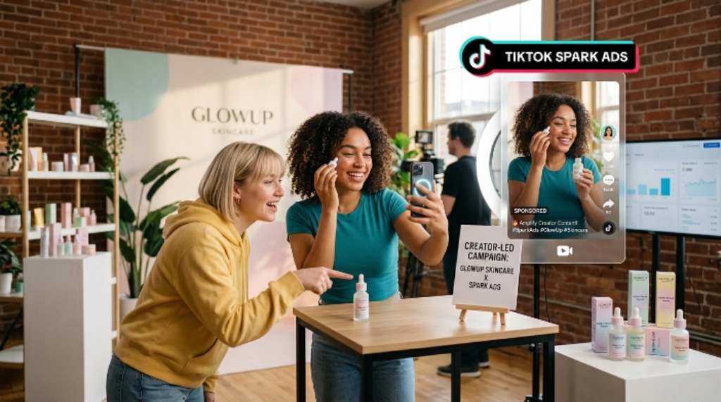 Brand using TikTok Spark Ads and creator content for product promotion