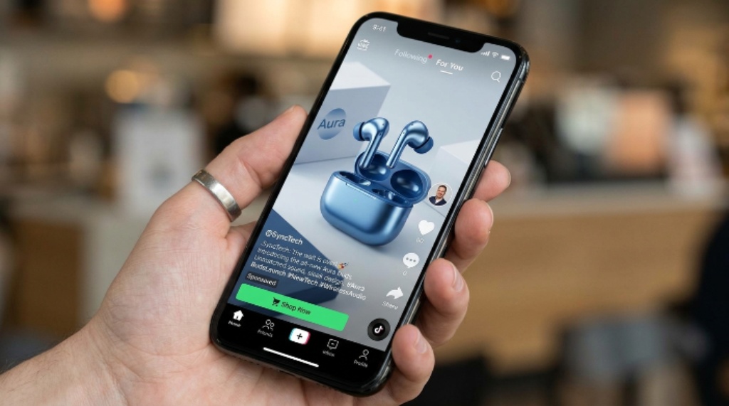 Smartphone screen showing TikTok In-Feed Ad during product launch